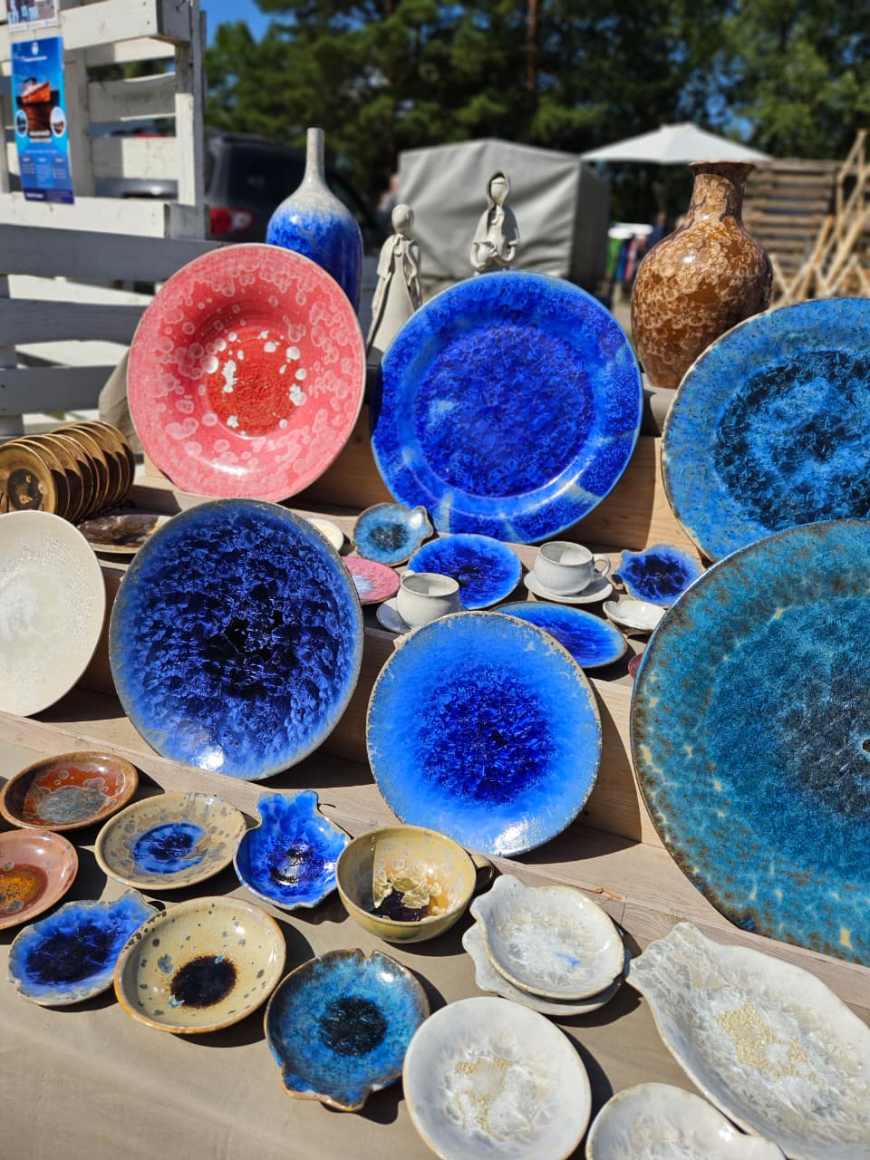 Crystalline glaze ceramic work by Arnis Preiss displayed together